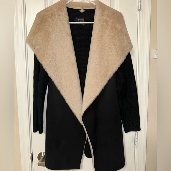 Black Coat with Faux Fur Collar - Picture 2 of 8